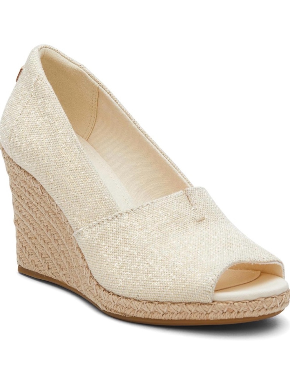 TOMS Michelle Espadrille Wedge Cream Canvas Peep Toe Size 7.5